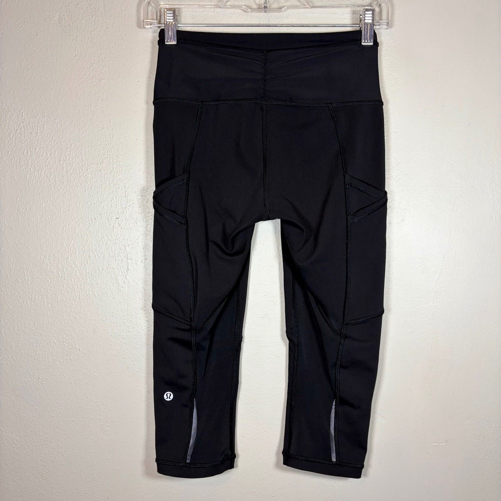 Lululemon Speed Up Crop Leggings Black Running Yoga Pockets Size 4
